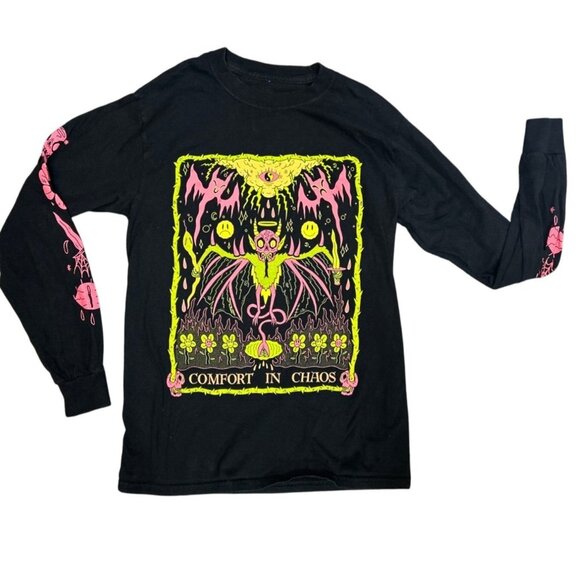 (5 for $25) Comfort in Chaos Long Sleeve T Shirt in Black Size Small - Picture 2 of 5